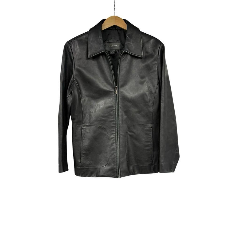 Vintage 90’s Style Zip Up Black Leather Jacket Relativity‎ Womens Size Medium